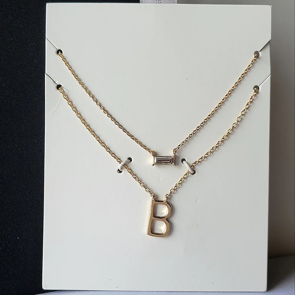 2-piece Necklace Set Gold Tone Initial Letter 